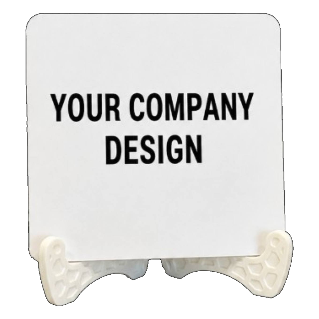 Customizable white NFC review card with white stand